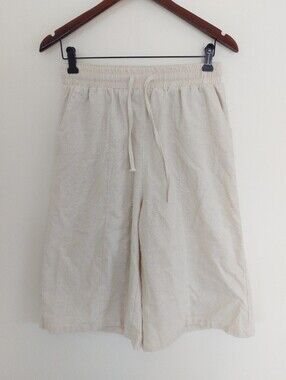 Izuria Linen Blend Beige Drawstring Relaxed Summer Cullotes Large